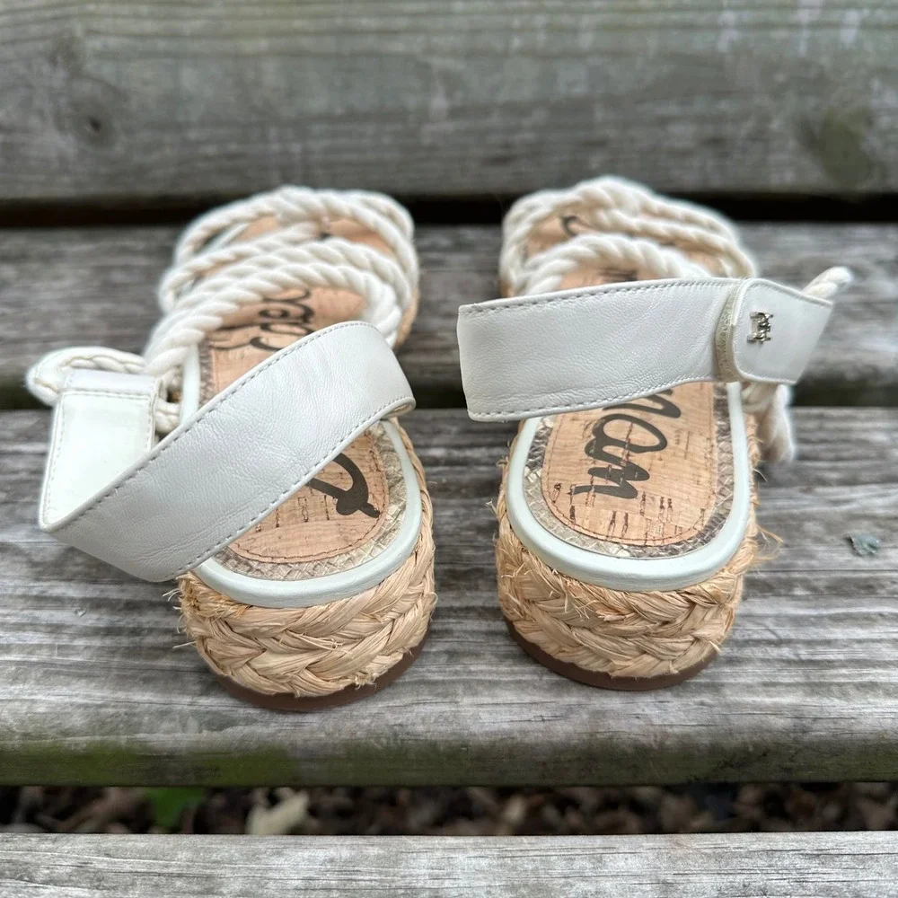 Sam Edelman Cristan Ivory Rope Strappy Espadrille Sandals White Leather Size 8.5